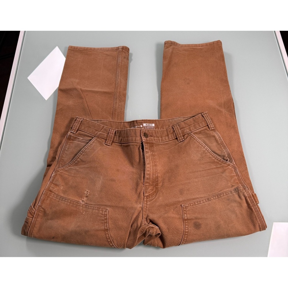 Carhartt Relaxed Fit Double Knee Duck Canvas Pant Mens 34x29 Distressed Workwear